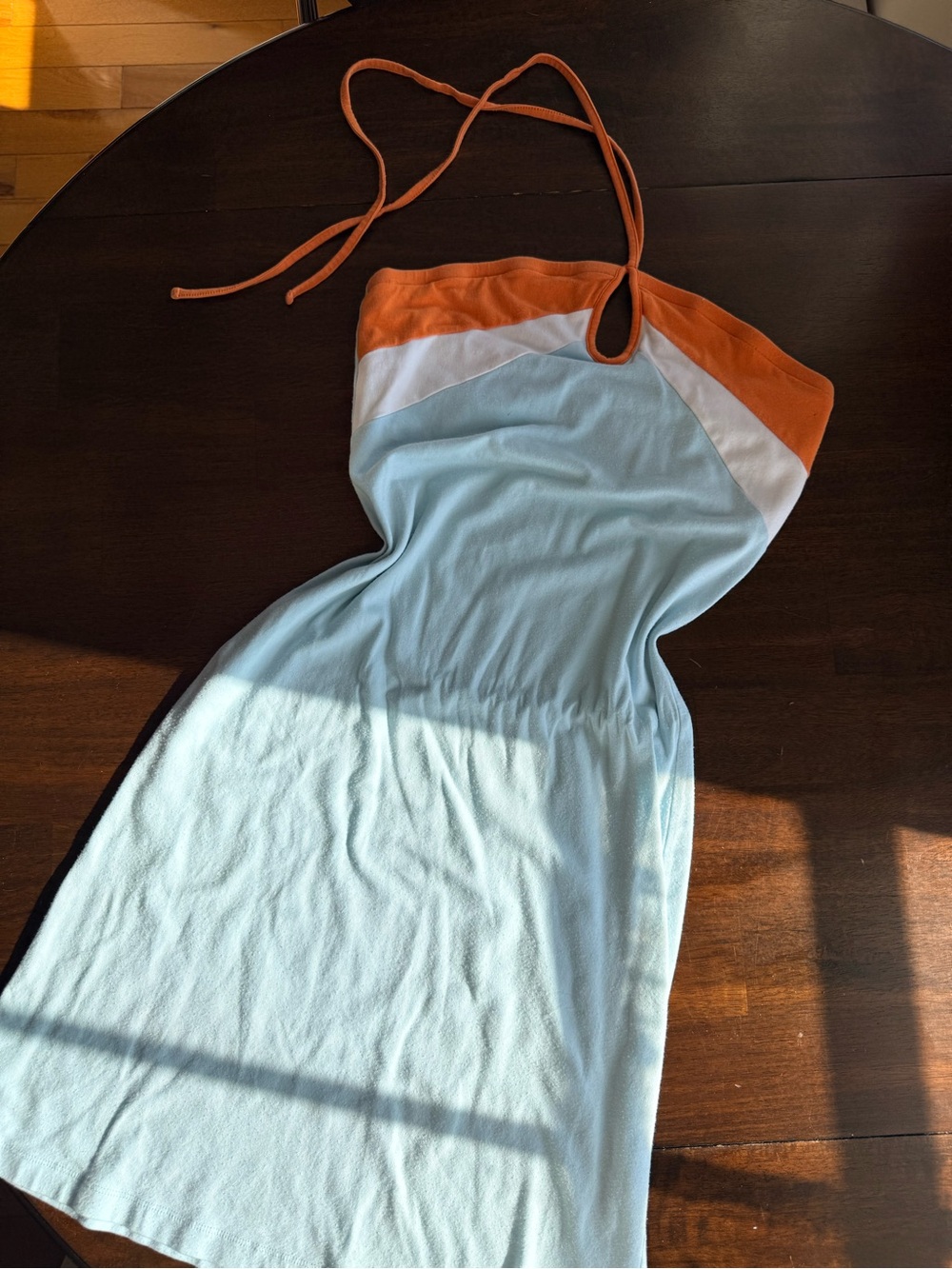 Vintage Y2K Roxy Halter Summer Dress in Light Blue and Orange